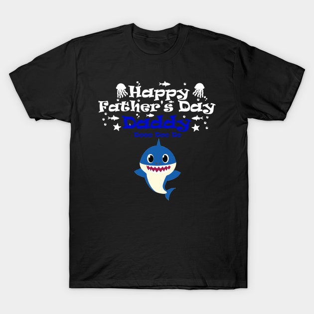 Happy Fathers day daddy shark White T-Shirt by Linda Glits